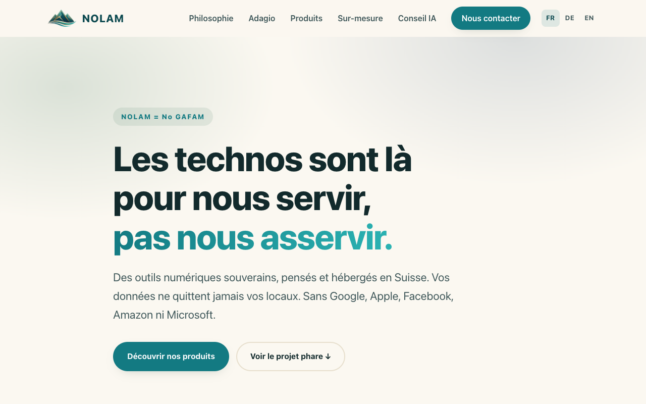 Page d'accueil du site NOLAM — outils numériques souverains
