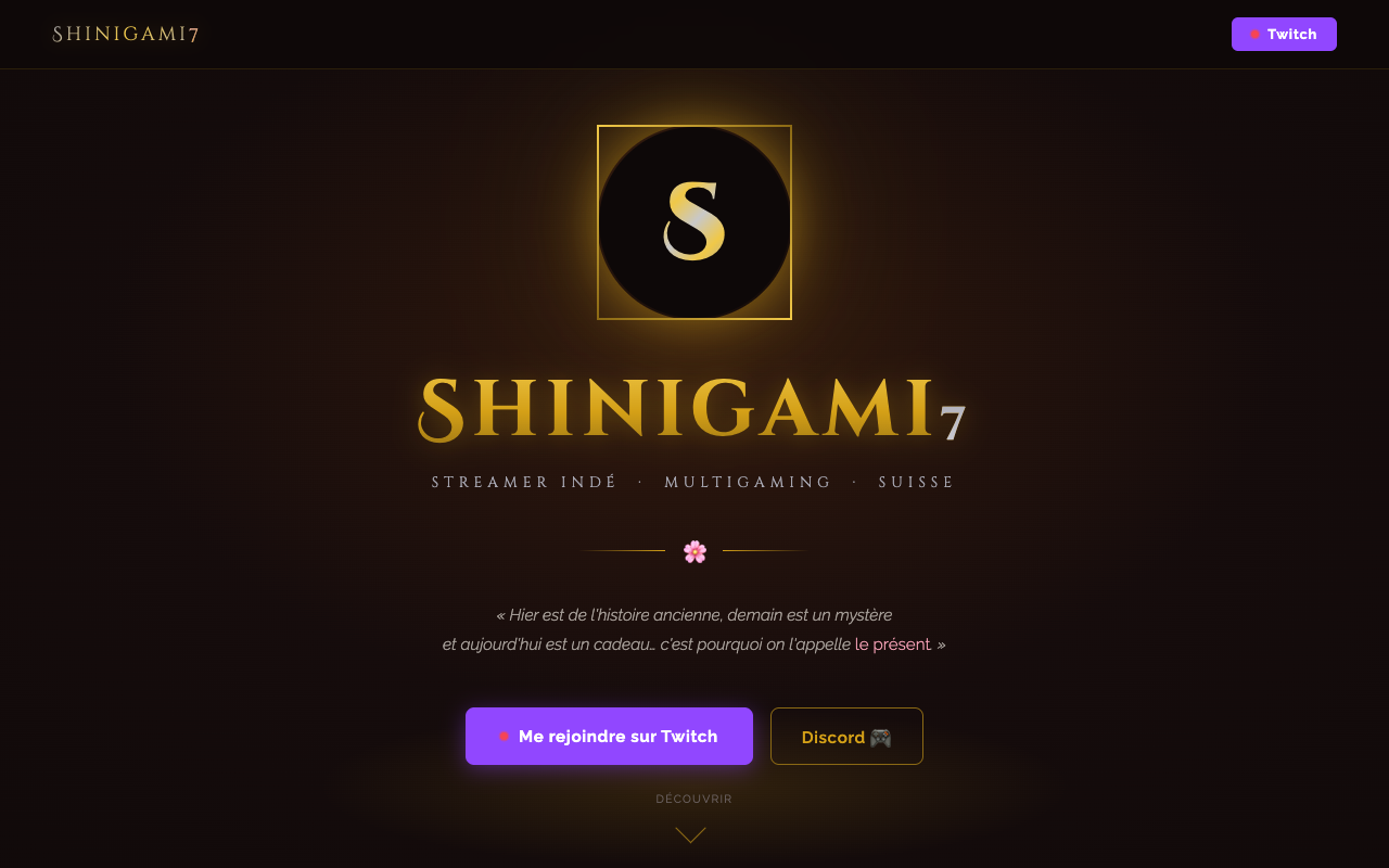 Startseite der Shinigami7-Website — Twitch-Streamer